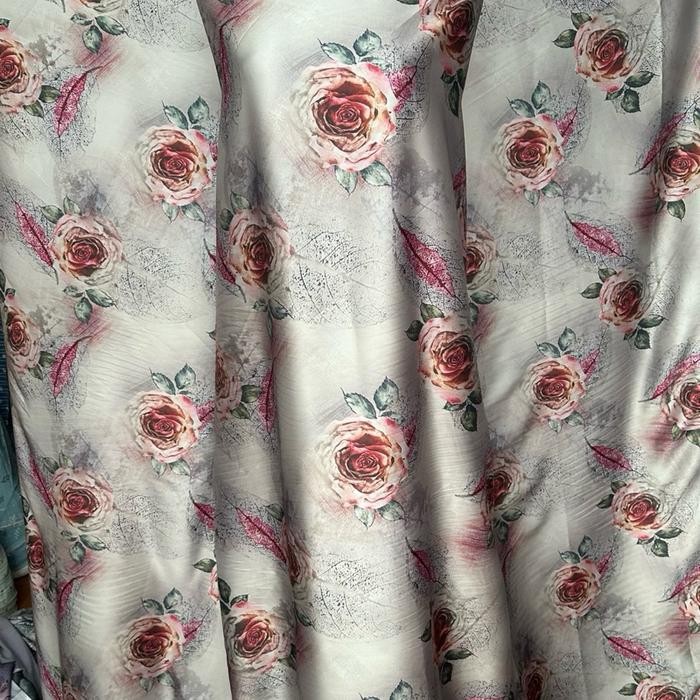 

(PREMIUM)KAIN MOTIF ARM SILK BUNGA MAWAR GLOSSY ANTI KUSUT MEWAH SUPER PREMIUM LEBAR 150CM KODE 1220