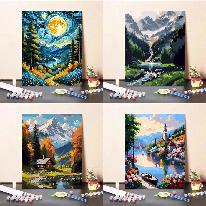 30x40 Canvas Paint By Number Kit Painting By Numbers DIY Lukisan Scenery Pemandangan *