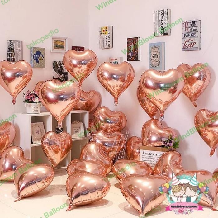 

Terlaris Windblown Balloon Foil Valentine Set Love Heart Shape in Rosegold SALE