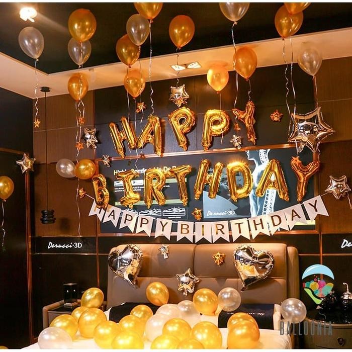 

Terlaris Exclusive Foil Balloon Happy Birthday SET White Gold / Ulang Tahun SALE