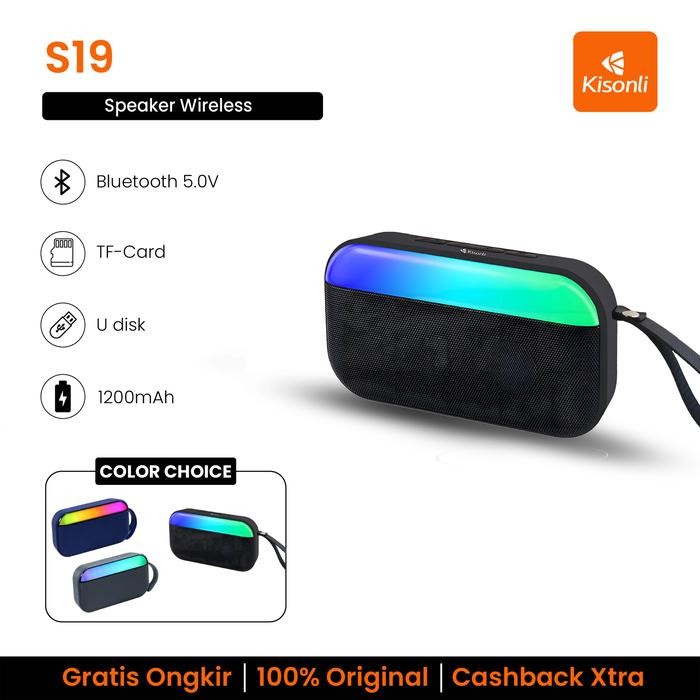 TERBARU KISONLI Speaker Bluetooth Wireless S19 Slim Fit RGB Light Colorful Deep Bass Portable