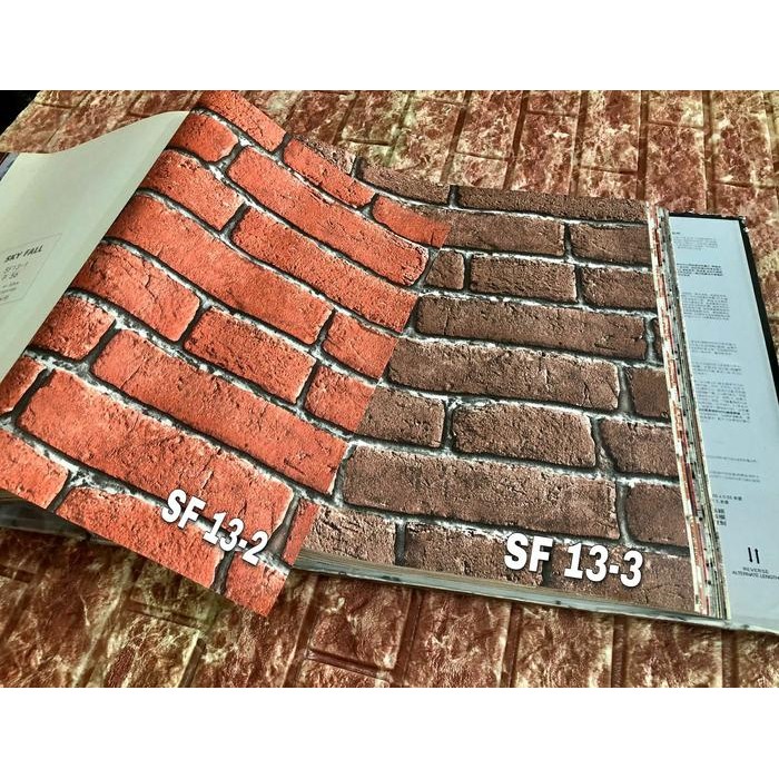 Wallpaper Dinding Batu Bata Merah Natural 3D