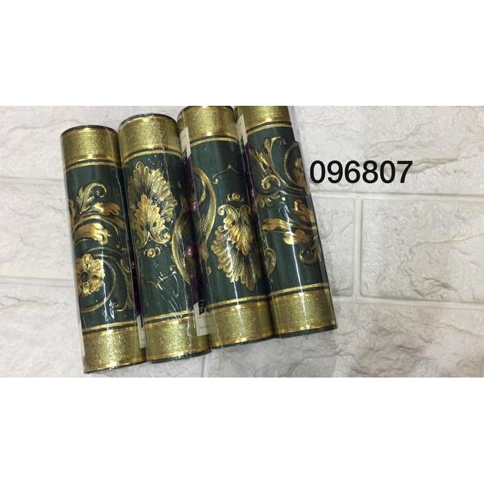 Wallpaper Dinding Border List Klasik Gold Hijau Mewah