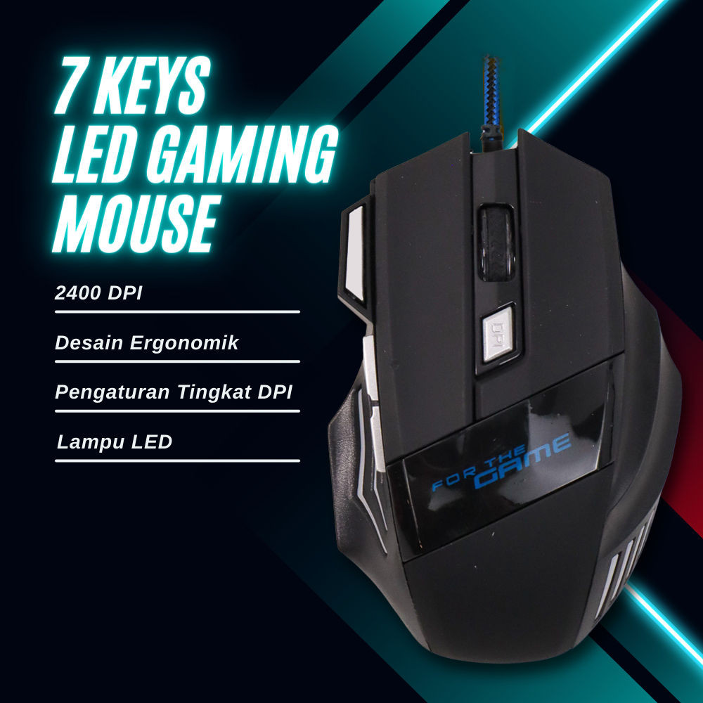 Gaming Mouse Wired 7 Tombol LED USB 2.0 RGB 2400 DPI RK-11BK Black