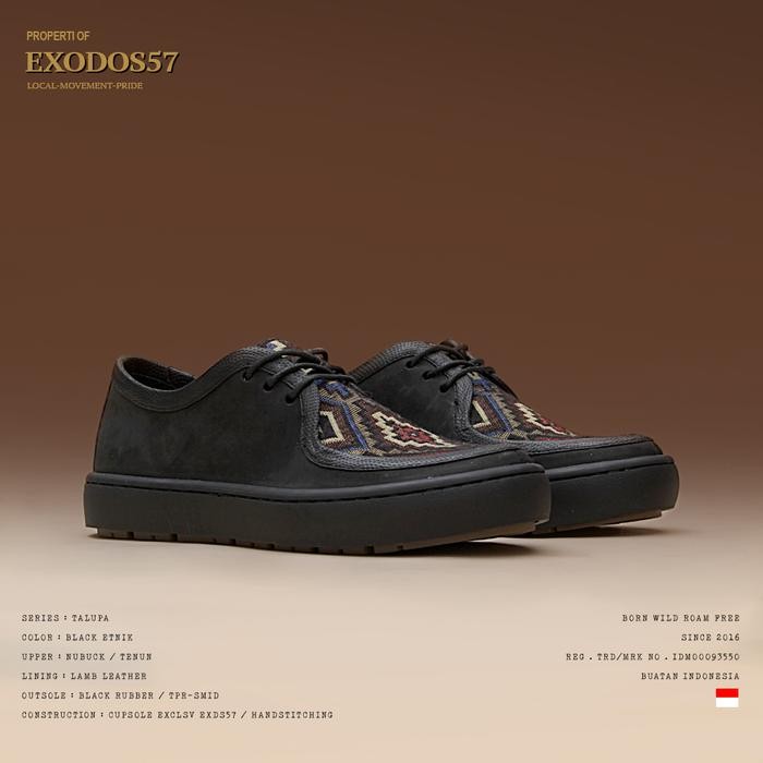 Sepatu Sneakers Kulit Pria Exodos57 Talupa Black Etnik
