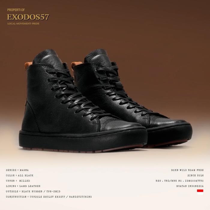 Sepatu Sneakers Kulit Pria Exodos57 Magna All Black