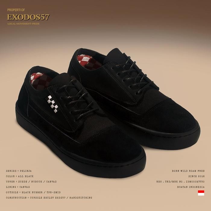 Sepatu Sneakers Kulit Pria Exodos57 Pelinja All Black