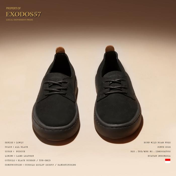 Sepatu Sneakers Kulit Pria Exodos57 Lowly All Black