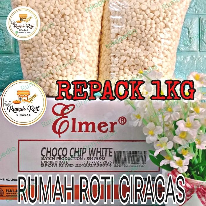

Choco Chips Elmer Repack 1Kg White Cokelat Putih Chocochips 1000 Gram