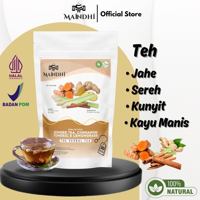 

Vanilla.storee MAINDHI Teh Sereh Jahe Kunyit dan Kayumanis isi 30 Teabag Minuman