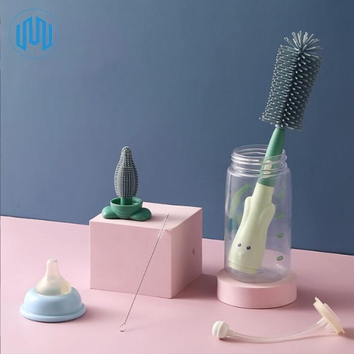 (Allthebest) Sikat Pembersih Dot Bayi Empeng Botol Gelas Sedotan 4in1 Spon