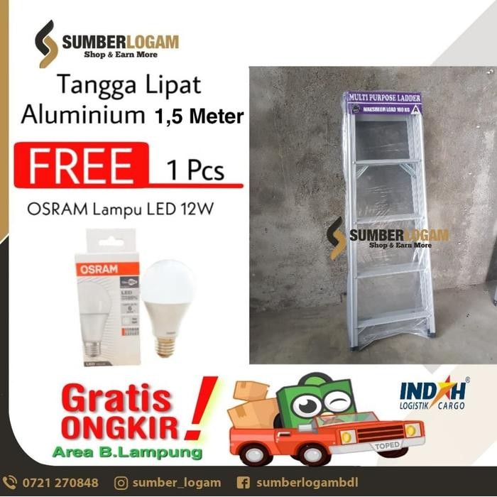 Tangga Lipat Aluminium 1,5 Meter BONUS OSRAM Lampu LED 12W *