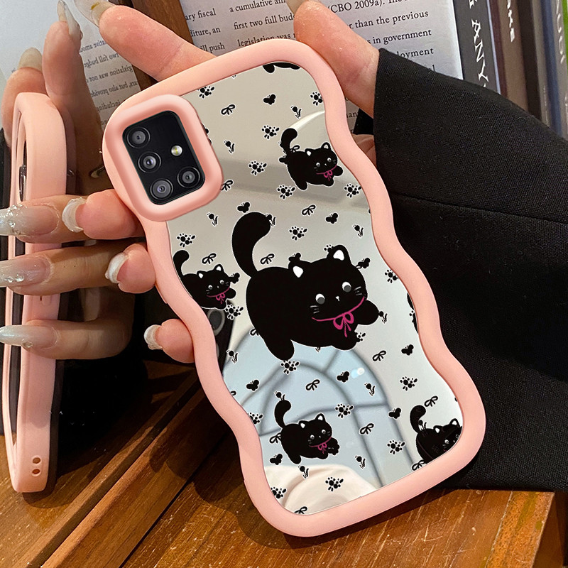 Casing Untuk Samsung A51 M40s Case Casing pola kucing hitam nakal cermin Silikon Softcase tepi gelom
