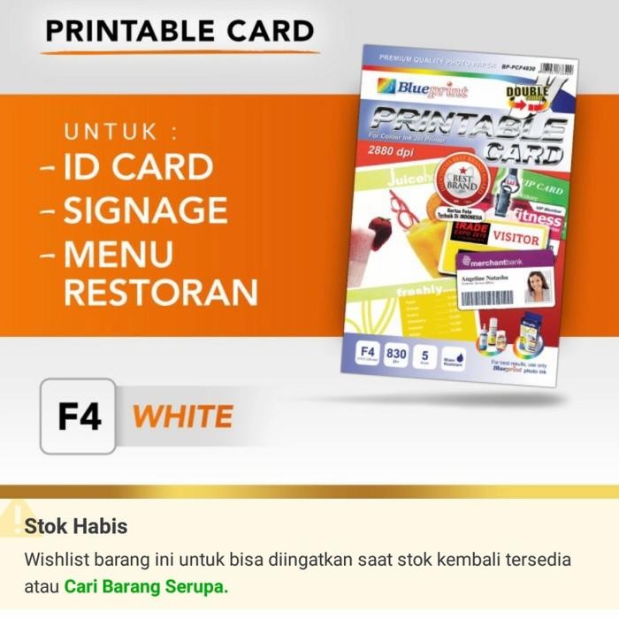 

Printable Card White / Cetak Id Card White Blueprint F4 830 Micron Isi 5 Lembar