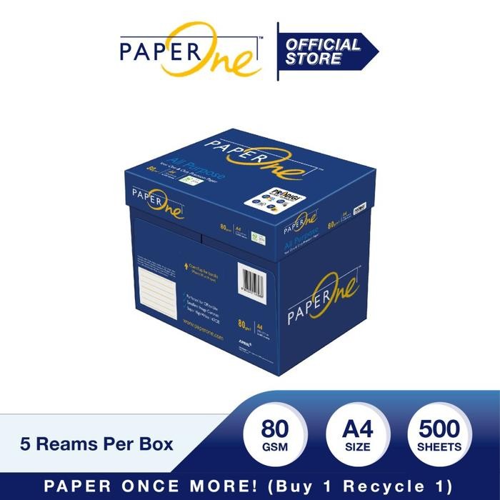 

5 RIM (1 BOX) PAPERONE KERTAS HVS A4 80 GSM KERTAS A4 80GR PAPER ONE