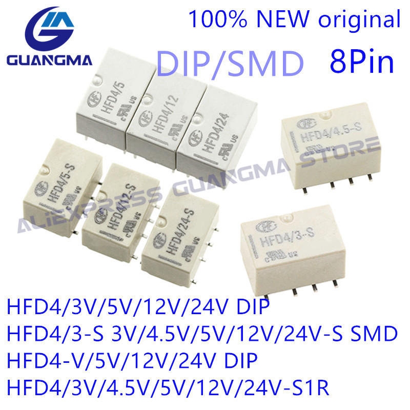 BELI SEKARANG 20PCS Signal relay HFD4 3V 4.5V 5V 12V 24V DC 2A 8PIN SMD/DIP Relay HFD4-V/5V HFD4/12V