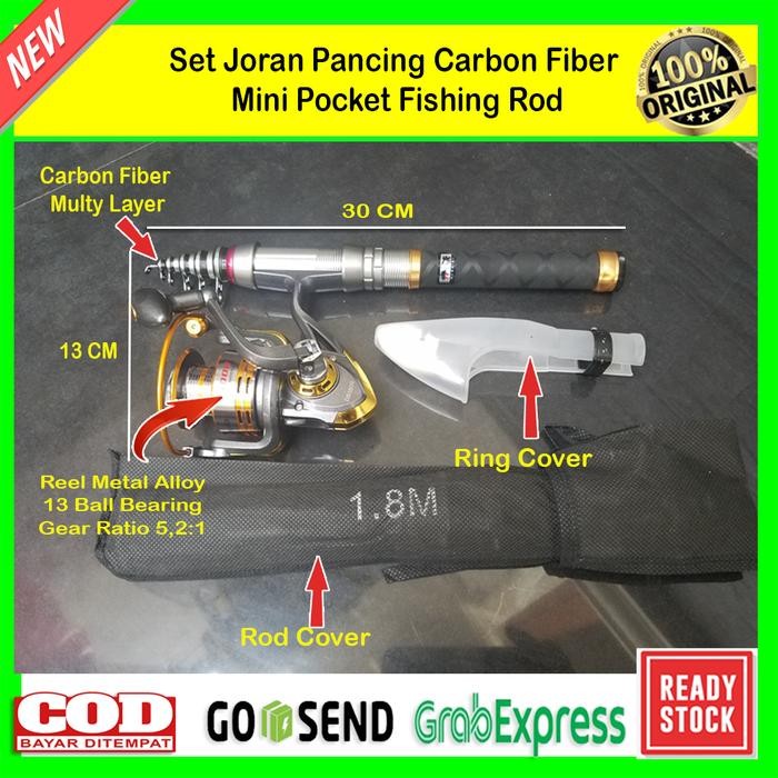 Set Joran Pancing Carbon Fiber Telescopic Mini Pocket Fishing Rod
