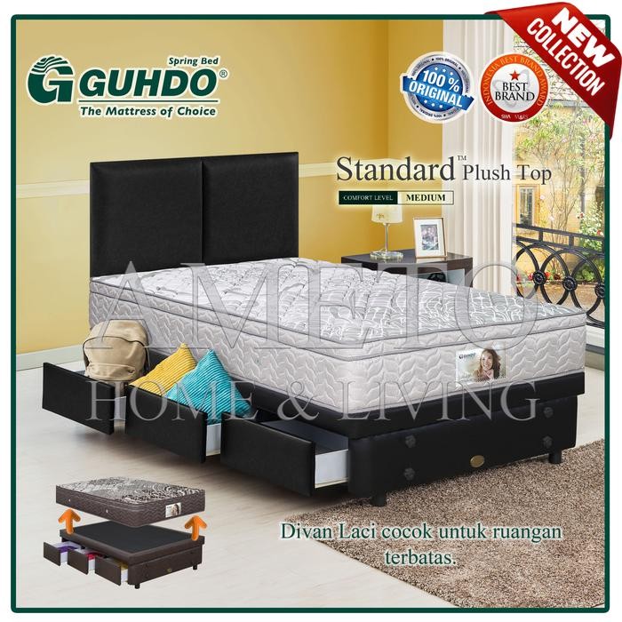 Guhdo Spring Bed Standard Plush Top 120x200 Divan Laci Drawer Atlantic Terlaris