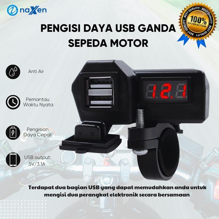 TERBARU USB CHARGER UNTUK MOTOR MOTORCYCLE DIGITAL VOLTMETER 2 PORT USB 3.1A TERMURAH