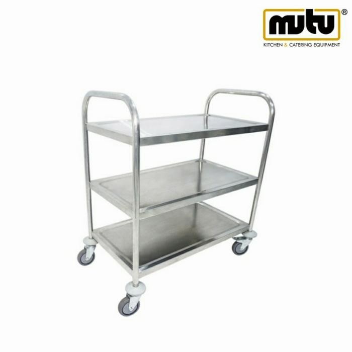 Trolley Stainless Steel Rak 3 Susun Troli Dorong Pengantar Makanan *