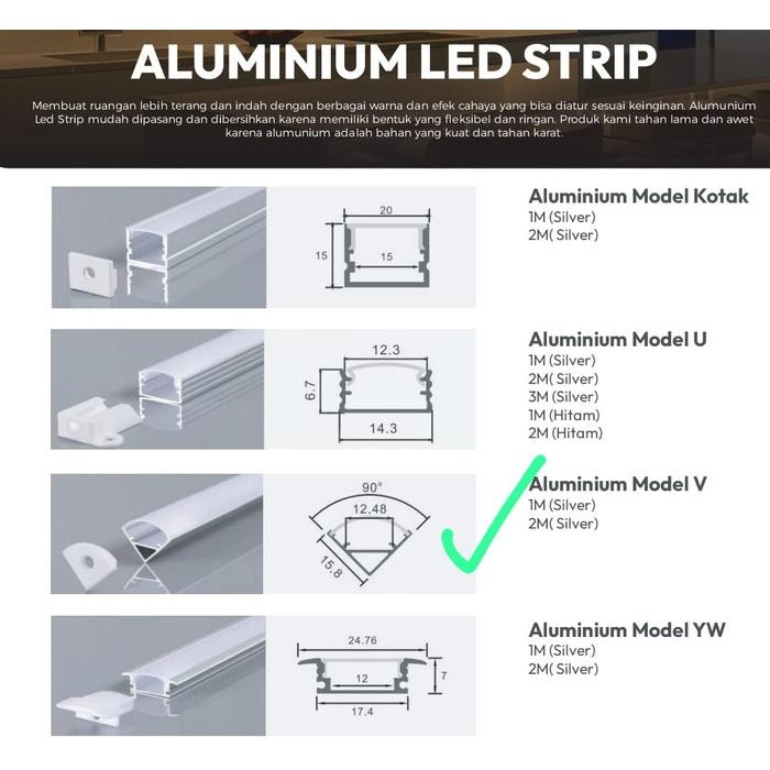 HOUSING ALUMINIUM LED STRIP / RUMAH LED STRIP / REL LED STRIP 1 Meter *