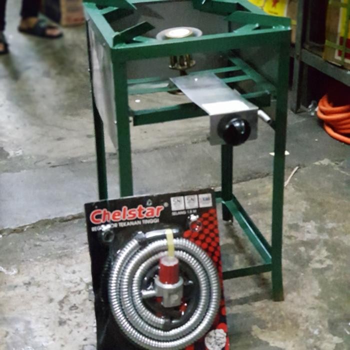 Kompor Gas Semawar Otomatis Kaki Tinggi + Selang Gas Regulator