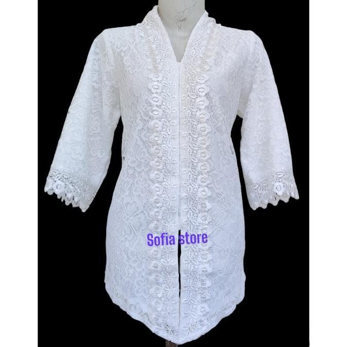 Atasan Kebaya Encim Brokat Brukat Premium Warna Putih Sheila Kartini