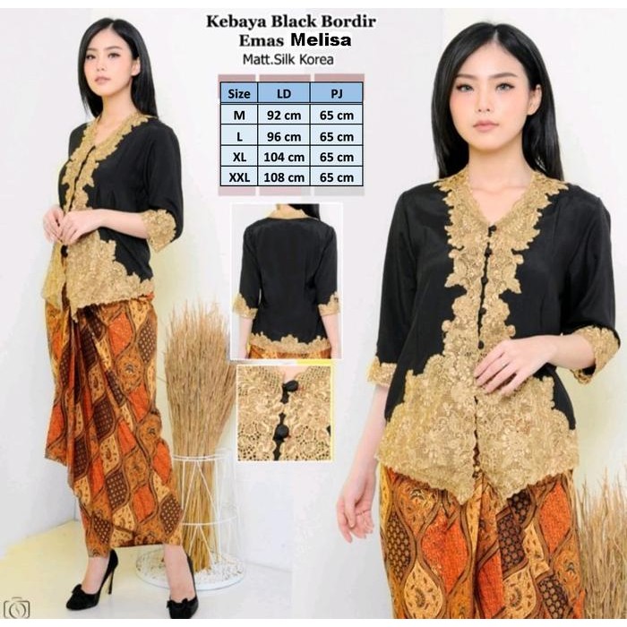Atasan Kebaya Modern Hitam Bordir Emas Acara Pesta Wisuda Kondangan