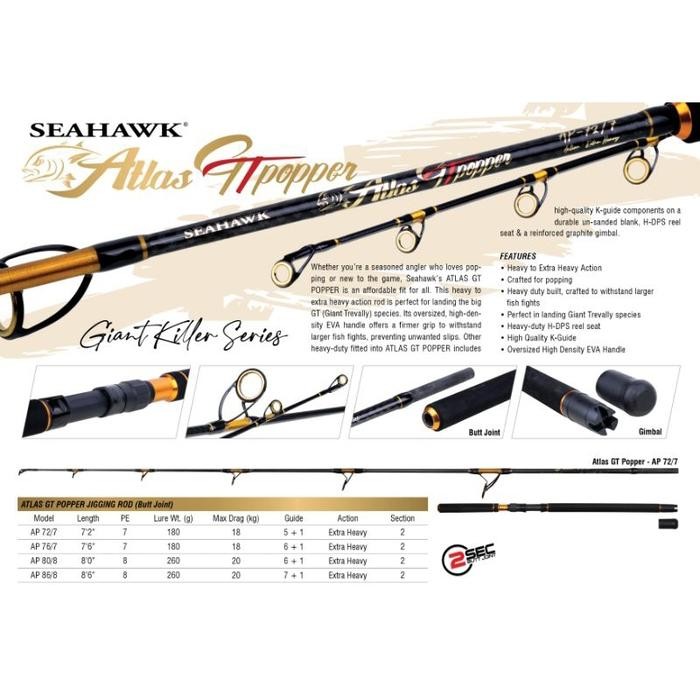 Joran Pancing Spinning Popping Seahawk Atlas GT Poper Reel Lure