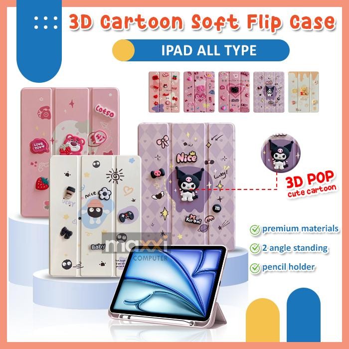 TERMURAH iPad 5 6 9.7 7 8 9 10.2 10 10.9 Air 1 2 3 Pro 10.5 11 Inch M1 M2 Chip Cute Soft Flip Case
