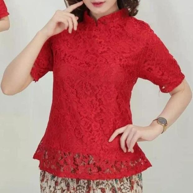 Hanya Atasan - Atasan Kebaya Brokat kerah Sanghai Lengan Pendek