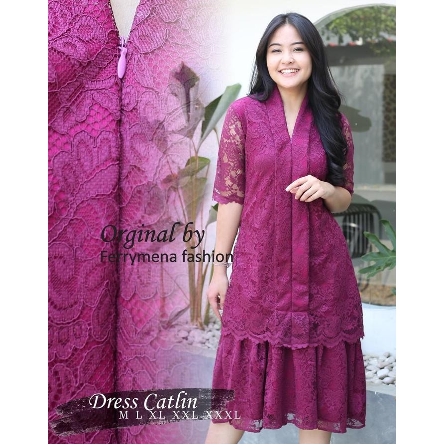 Kebaya-Jakarta - kebaya dres catlin brukat busui - dres tangan pendek model v - dress model kekinian