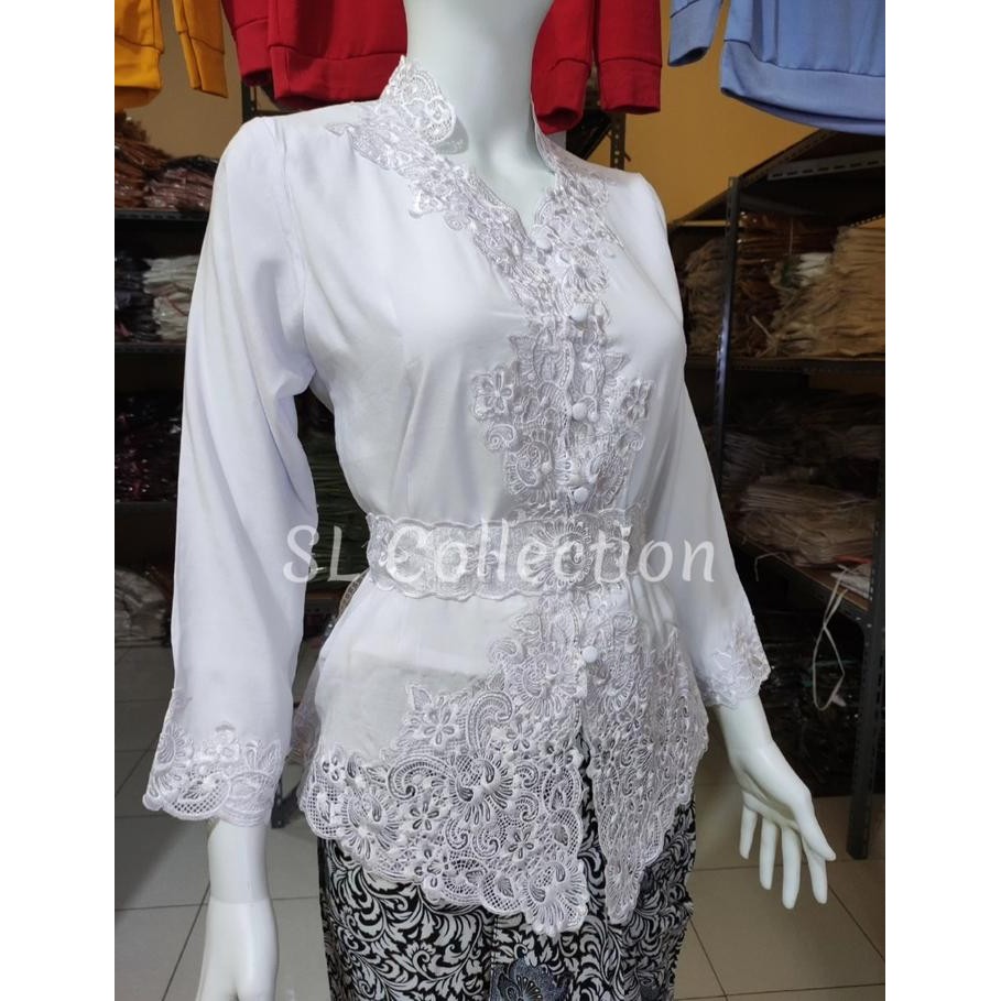 Atasan Kebaya Bordir Wanita Modern Mewah Lengan Panjang Warna Putih