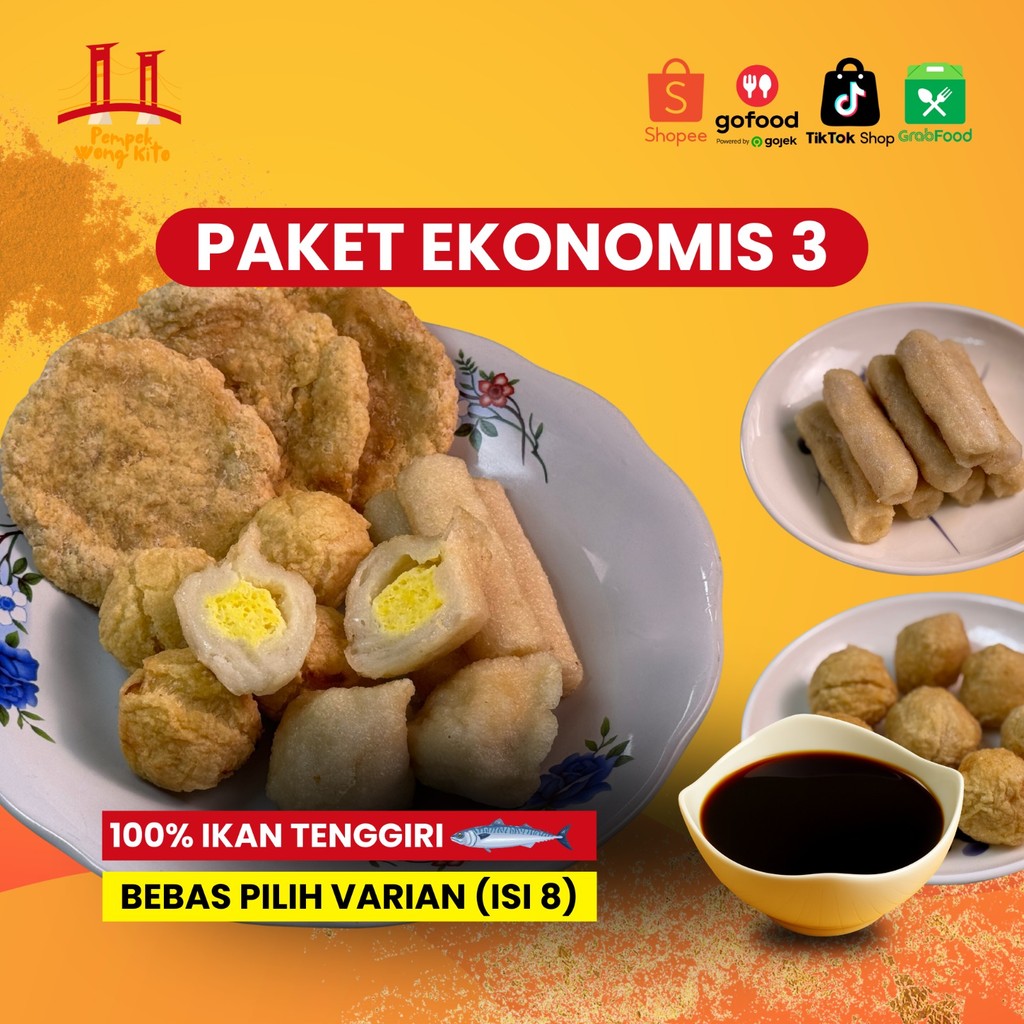

Pempek WongKito - Pempek Asli Pelembang - Paket Eko3 (isi 8X3) 100 % ikan tenggiri