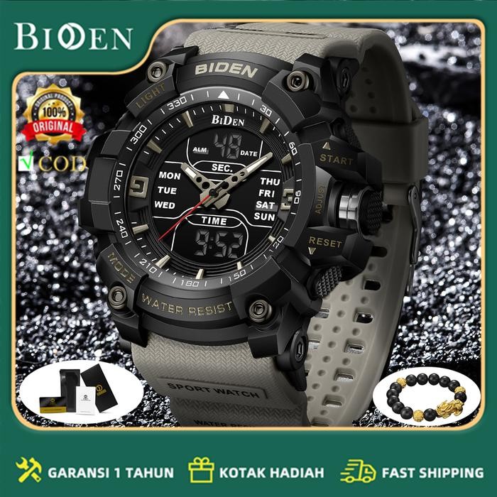 BIDEN Jam Tangan Pria Militer Tali Silikon Digital&Analog Display Jam Tangan Cowok