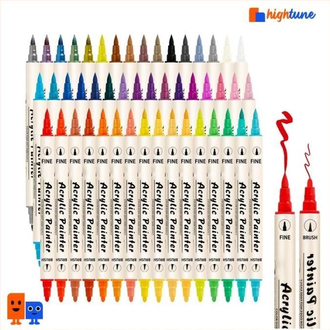 

NEW Hightune Acrylic Marker Dual Head Watercolor Drawing Pen 12/24/36/48 Quick-drying Spidol Akrilik
