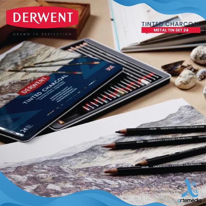 

Pensil Arang Derwent Tinted Charcoal Pencil Color 24 Metal Tin Set