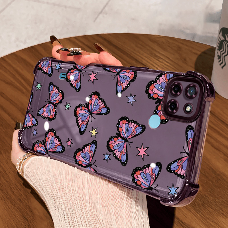 Casing Hp untuk Realme C21Y Realme C25Y C21 C15 Case Casing berwarna Kupu-kupu pola Silikon Softcase