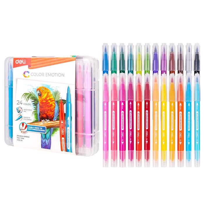 

Deli Felt Pen / Spidol 2 Ujung 12/24 Warna Kemasan Kotak EC151