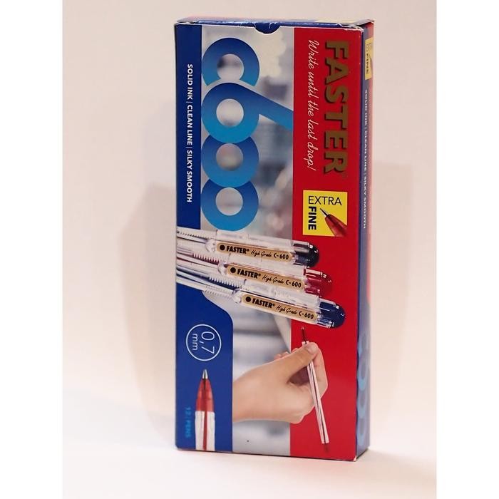 

I77W Ballpoint /Pulpen Faster C600 , 0.7Mm Isi 12 Pcs - Black, Blue & Red