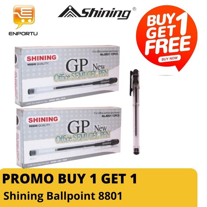 

X689 Buy 1 Get 1 Shining Ballpoint 8801 Tinta Hitam / Pulpen Murah 2 Lusin
