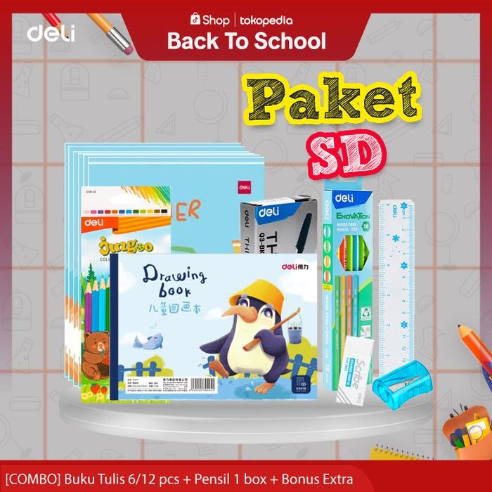 

X689 Paket Sd Sekolah Dasar Buku Tulis/Pulpen/Pensil Set/Penggaris/Buku Gambar/Pensil