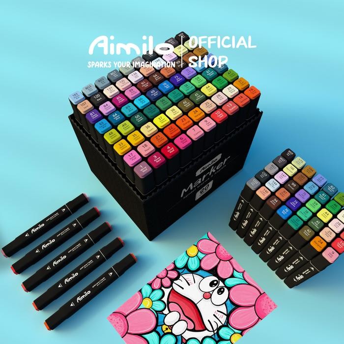 

X689 [Ready] Aimilo Spidol Warna Warni 1 Set Sketch Marker 2 Tip Touch Marker 48/60/80