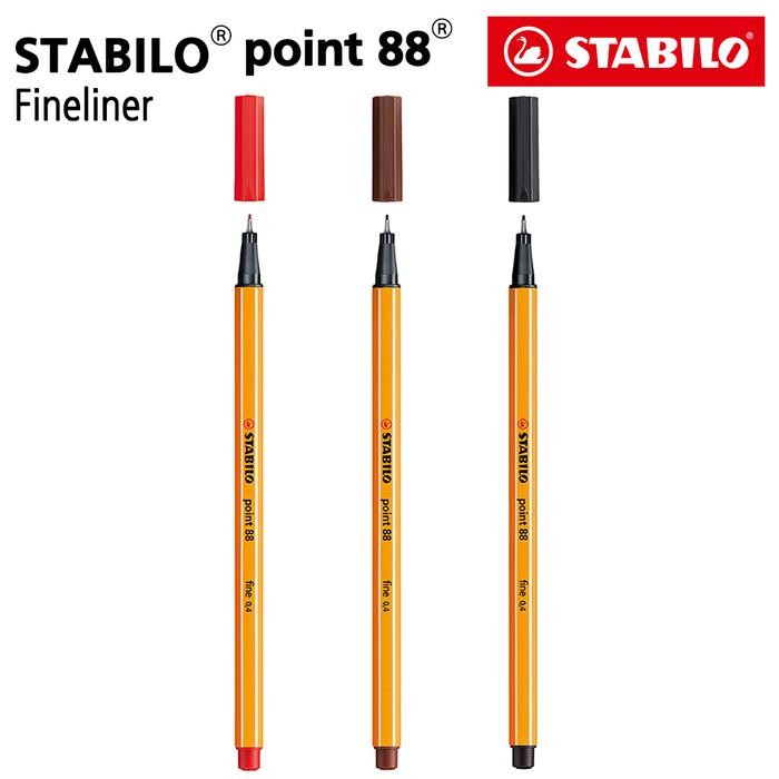 

X689 Stabilo Set 3 - Point 88 - Red Brown Black / Fineliner / Pen Hitam