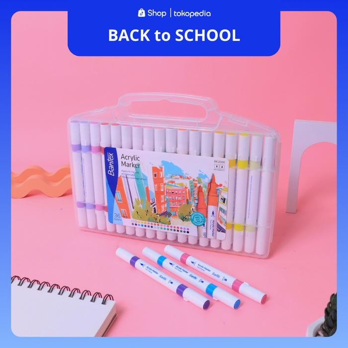 

Bantex Spidol Akrilik / Acrylic Marker 36 Warna Dua Model Ujung Serbaguna Tahan Air BK2006