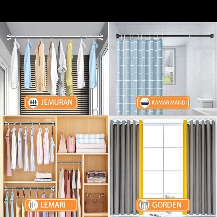 Tiang Gantungan Gorden Tanpa Paku Serbaguna Teleskopik Gantungan Baju