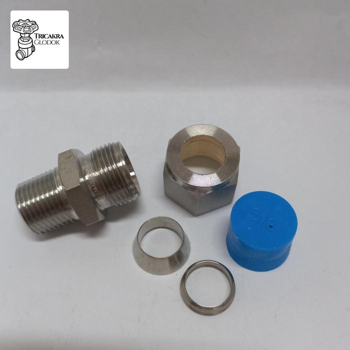 MALE CONNECTOR SS316 1/2OD X 3/8/V-LOK CONNECTOR 1/2OD X 3/8NPT