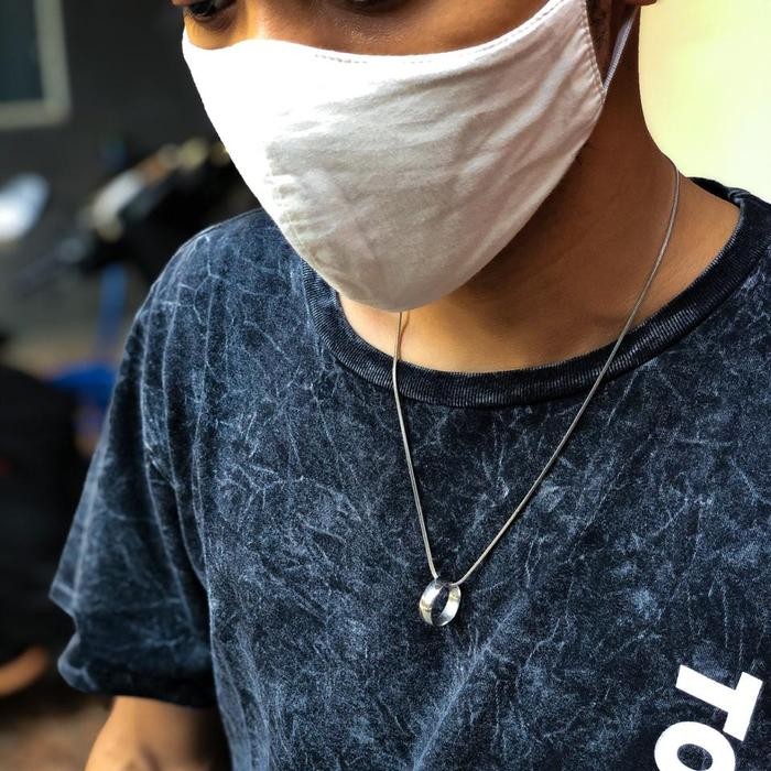 New // Kalung Pria Titanium Silver Putih Asli Original Keren // 100% Original