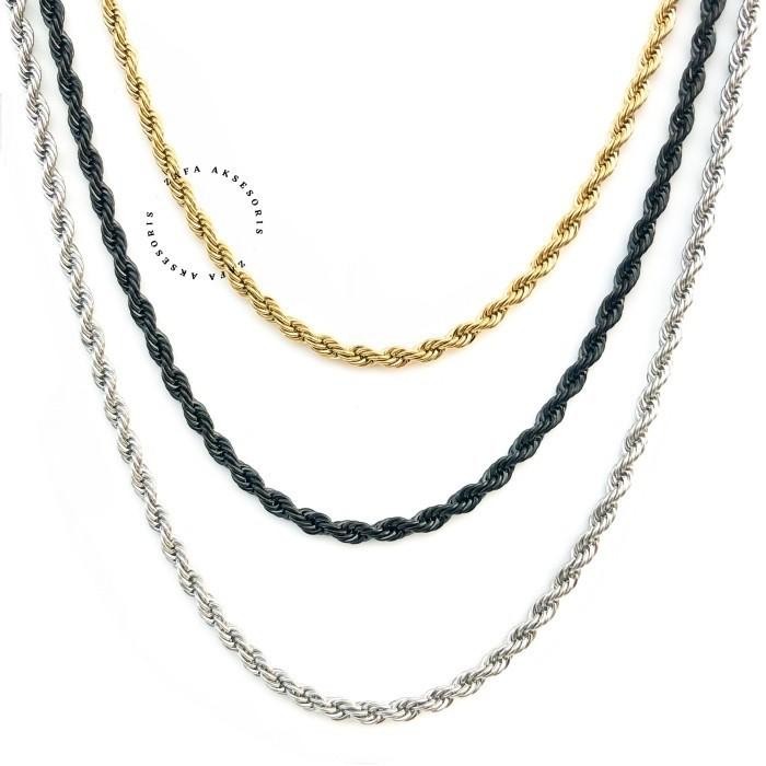 New // Kalung Titanium Pria Wanita Silver Gold Putih Emas Anti Karat // 100% Original