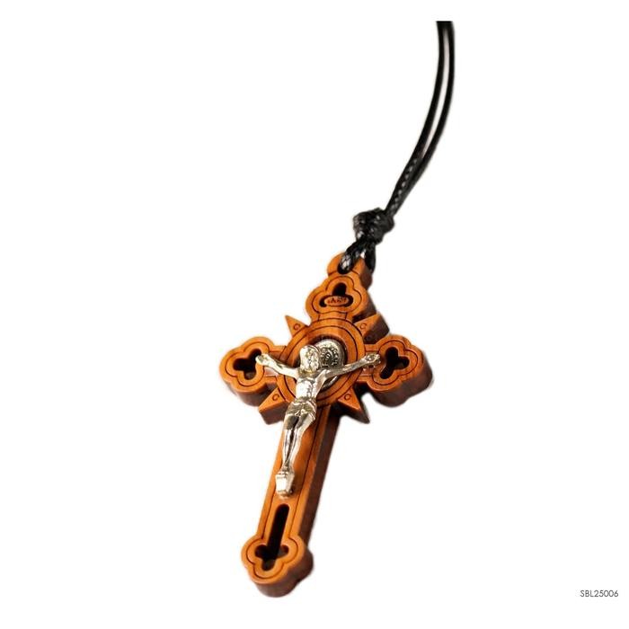 New // Salib Medali St. Benediktus Kayu Olive/Zaitun 5.5 X 3.5 Cm // 100% Original